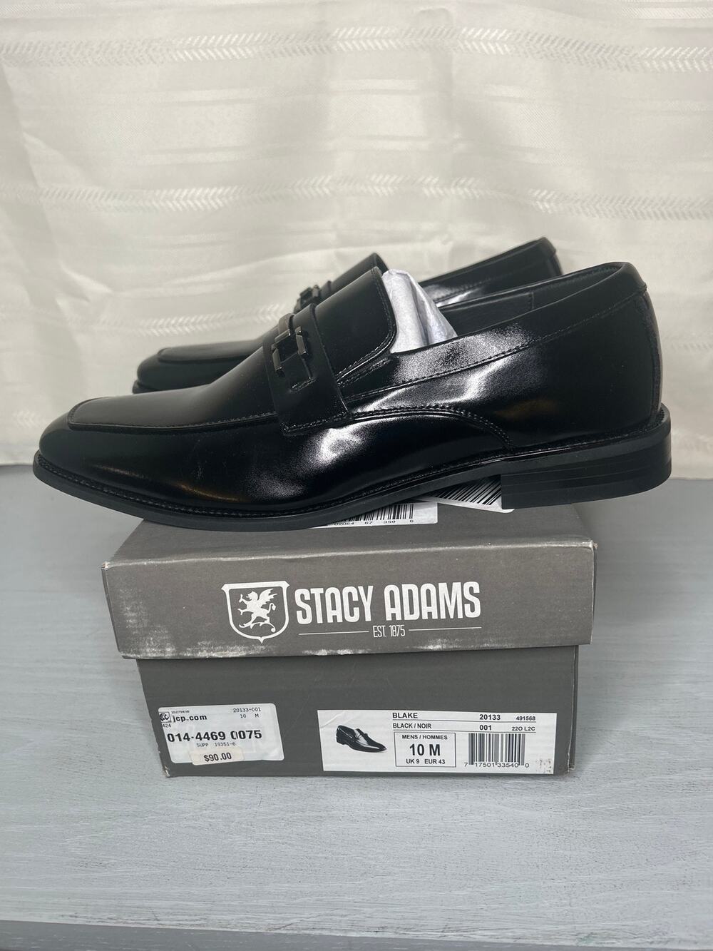 Stacy Adams Blake Leather Moc Toe Slip-On Dress Shoes Black Mens Size 10